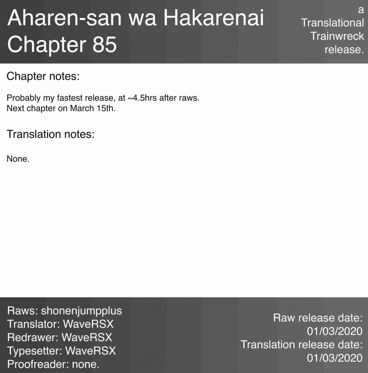 Aharen san wa Hakarenai Ch. 85