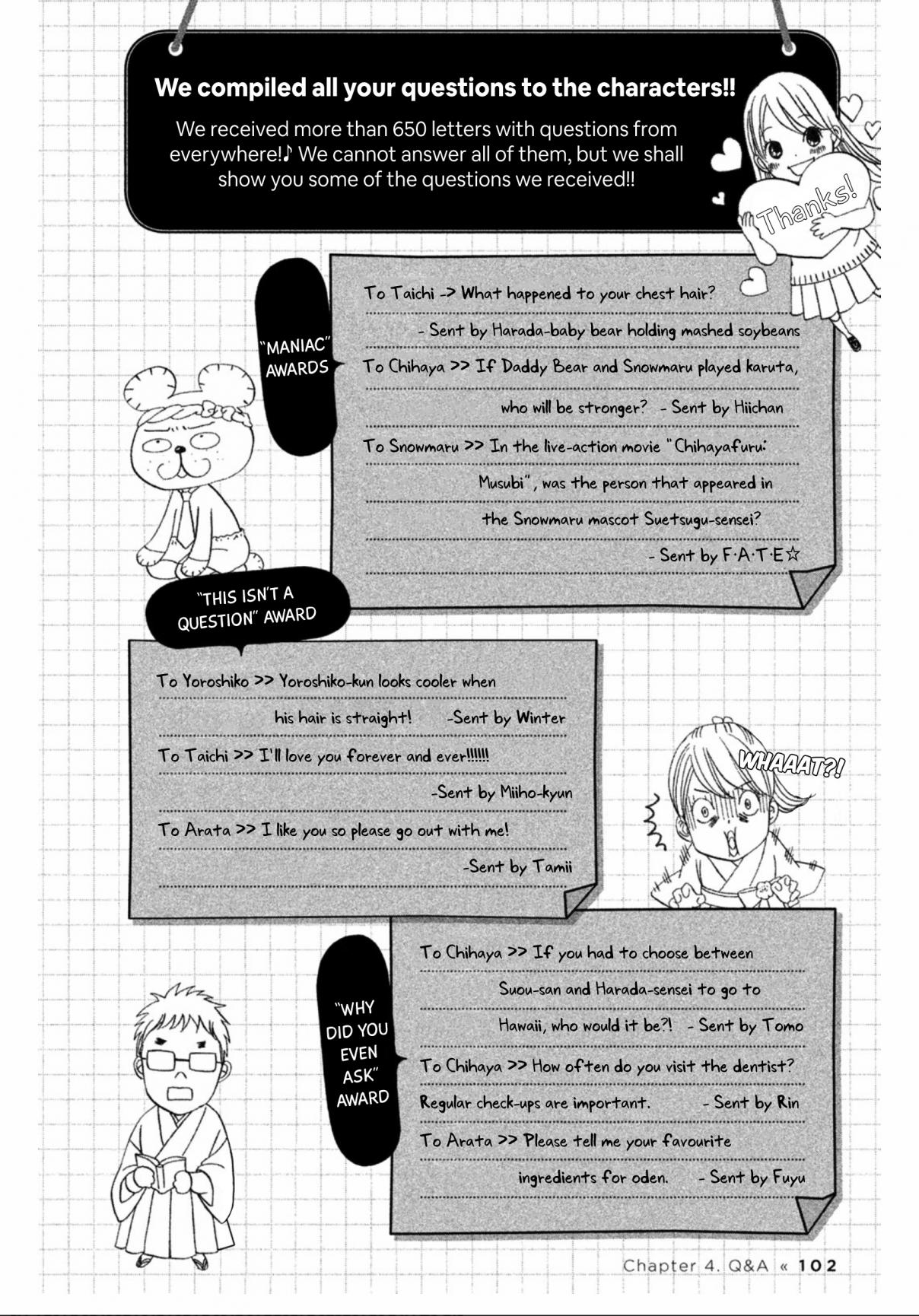 Chihayafuru Vol. 41 Ch. 213.1 Character's Q&A