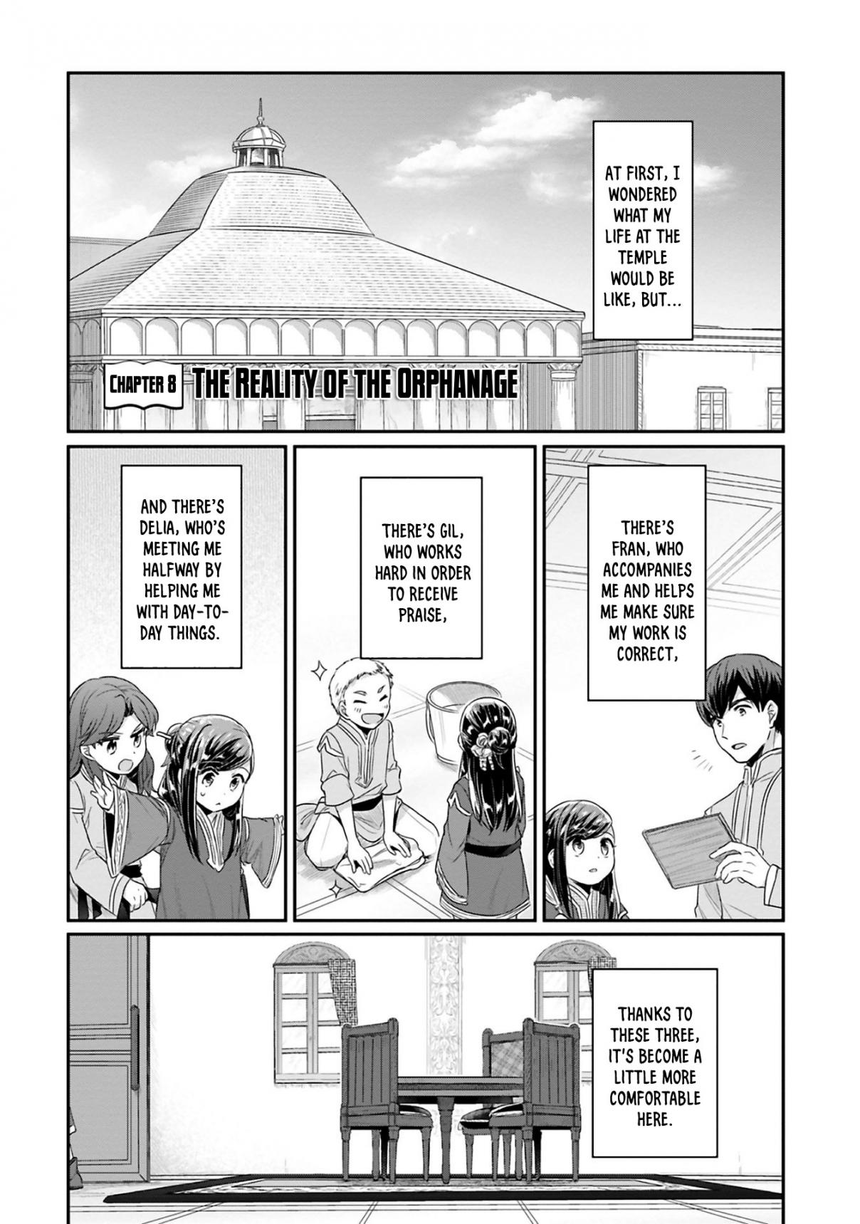 Honzuki no Gekokujou ~Shisho ni Naru Tame ni wa Shudan wo Erandeiraremasen~ Dai 2 bu 「Hon no Tamenara Miko ni Naru!」 Vol. 2 Ch. 8 The Reality of the Orphanage