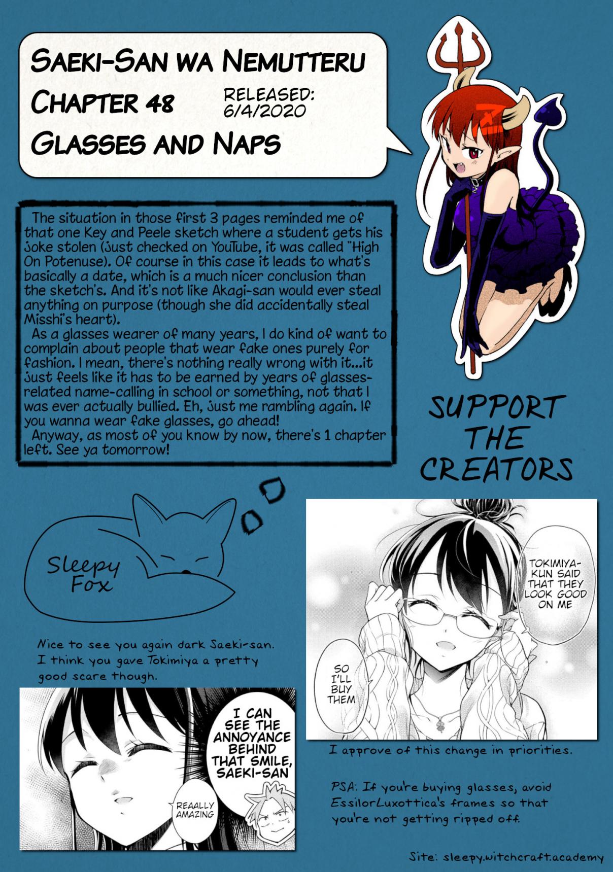 Saeki san wa Nemutteru Vol. 5 Ch. 48 Glasses and Naps